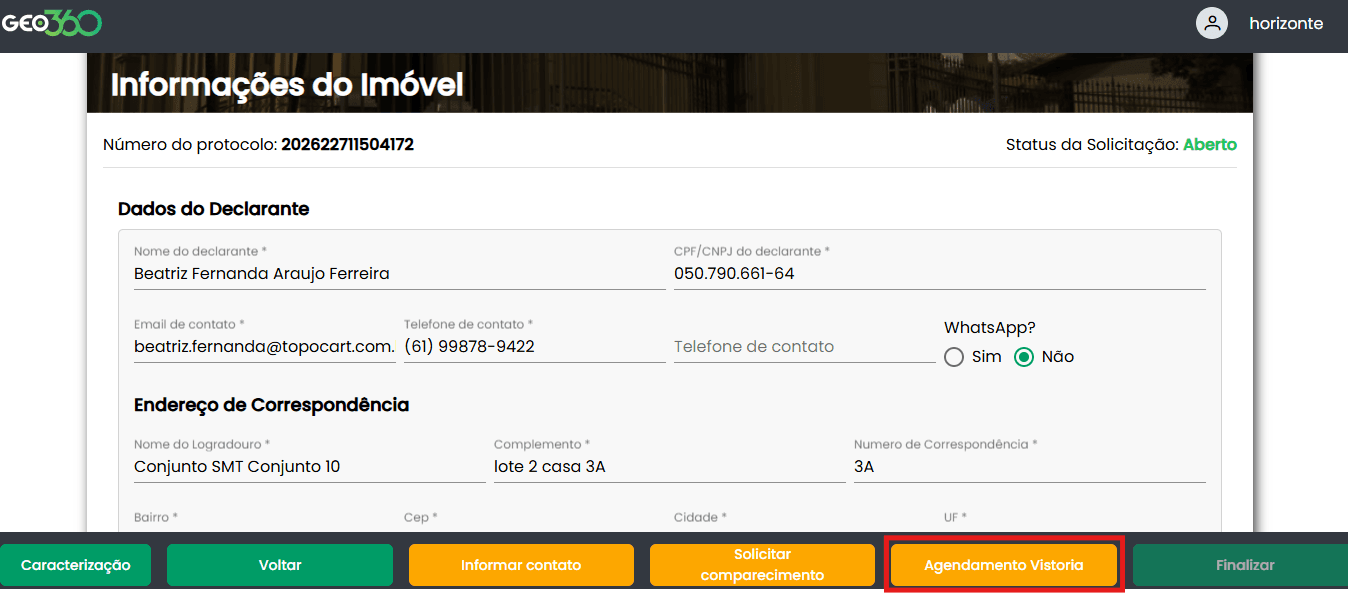 Interface de análise e validação do analista