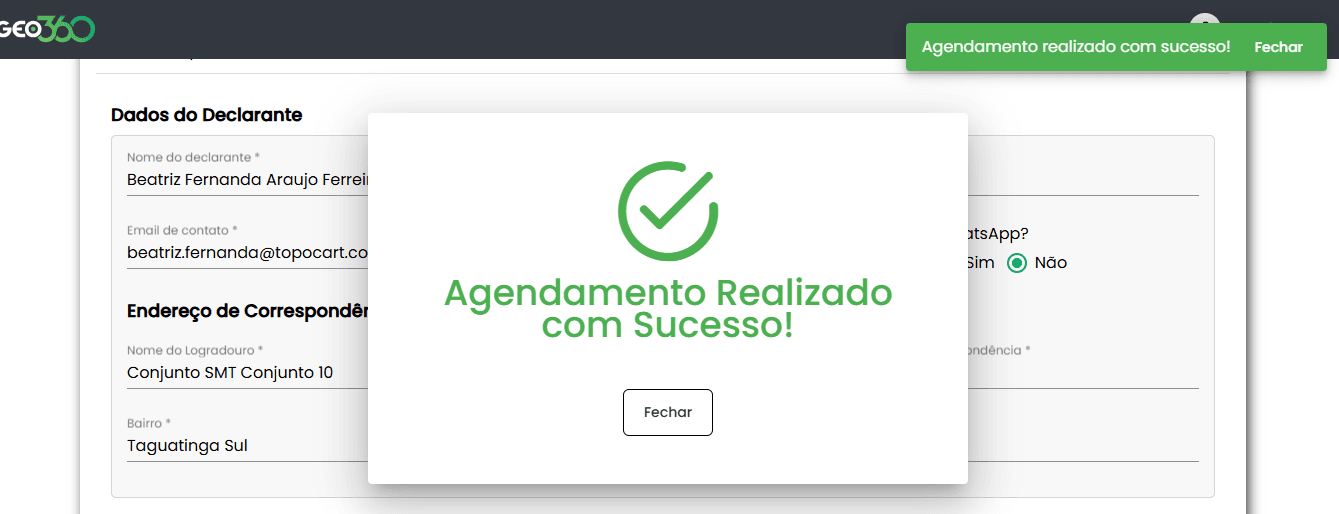 Registro de vistoria com ciência do contribuinte