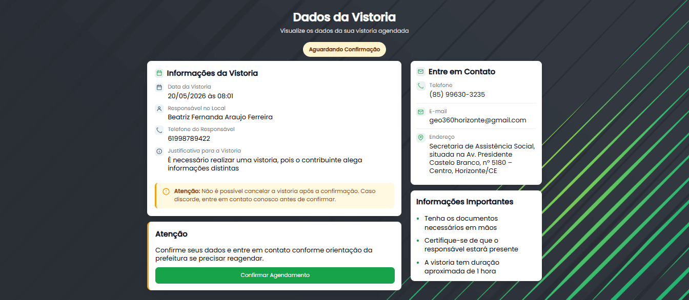Confirmação de agendamento pelo contribuinte