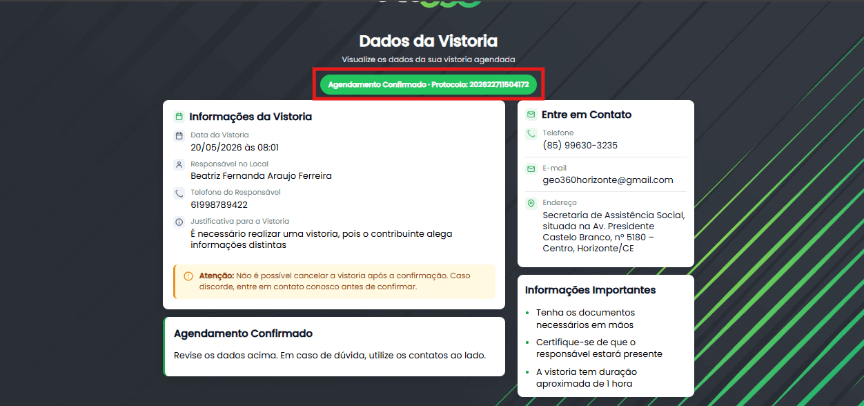 Reagendamento de vistoria pelo contribuinte